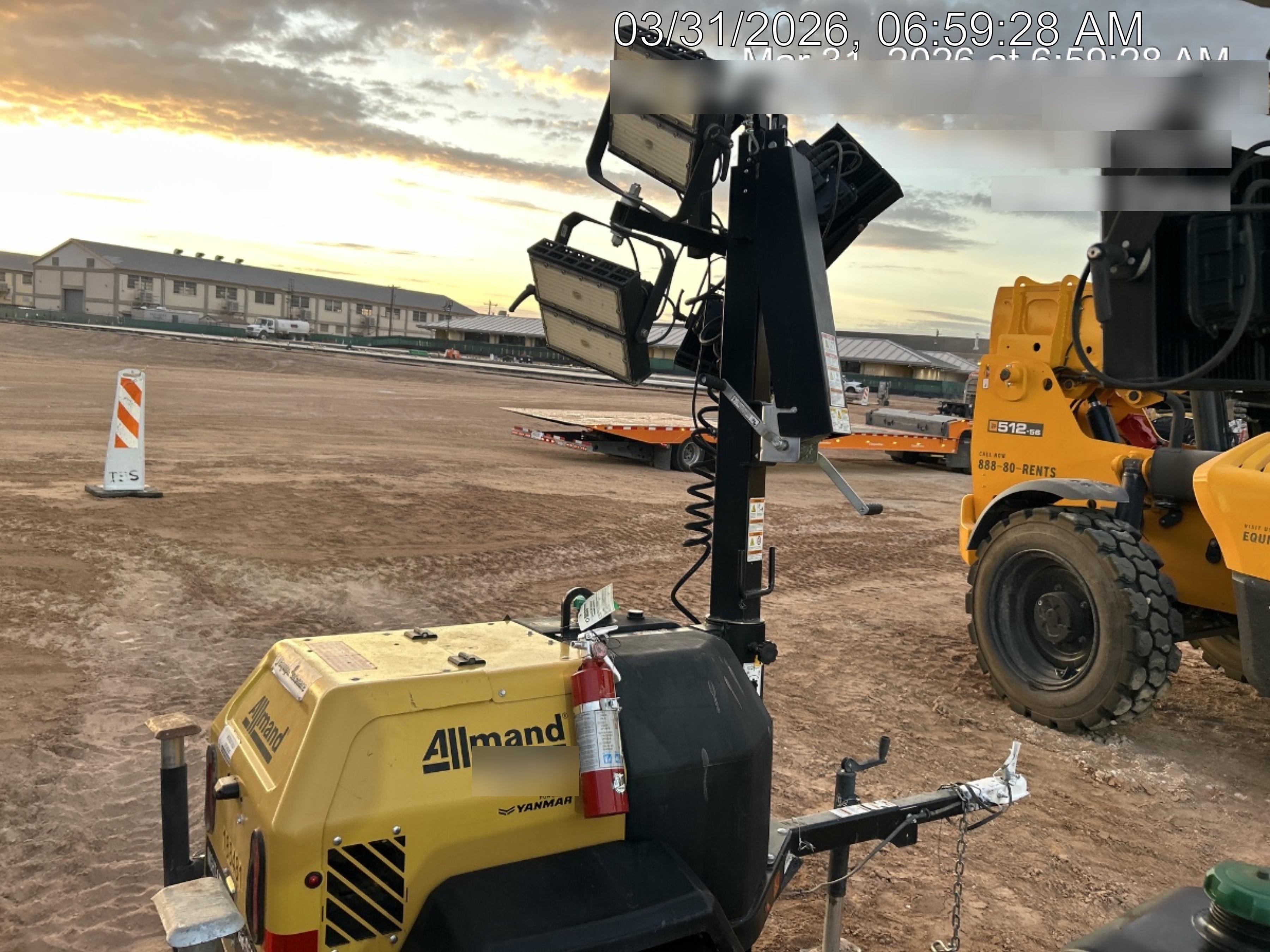 Allmand NLV3GR (4) LED Light Fixture 350W, 23' Vertical Mast, 3kW Prime, Towable, Deep Sea L401, Leveling Jacks, Yanmar T4F 5.8hp