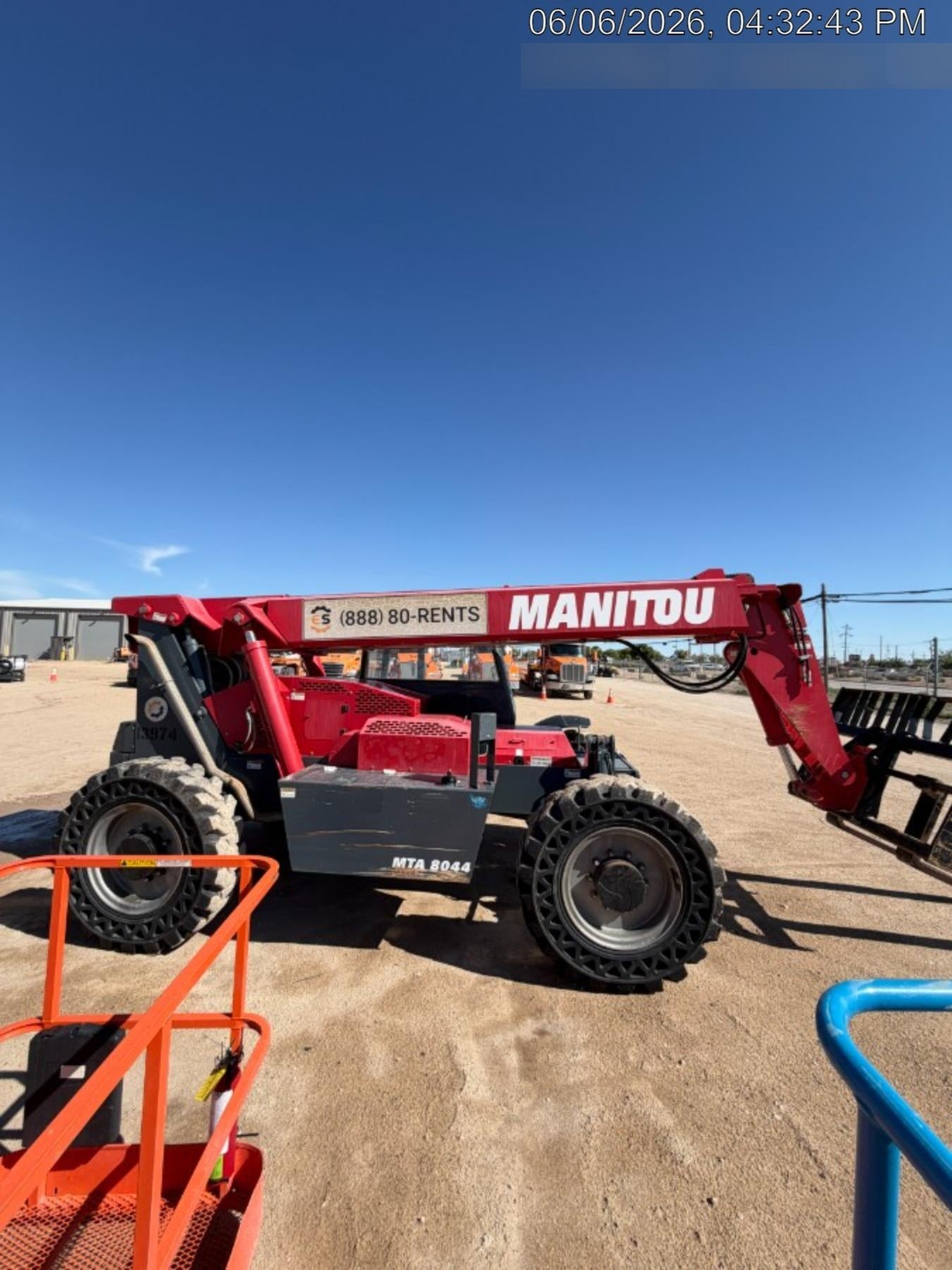 2018 Manitou MTA8044 MTA 8044 - 74 HP T4, Canopy, Worklights/Strobe, Beacon, 66" Carriage, 48" Forks, Solid Tires, Lift Hook, Aux Hydraulics