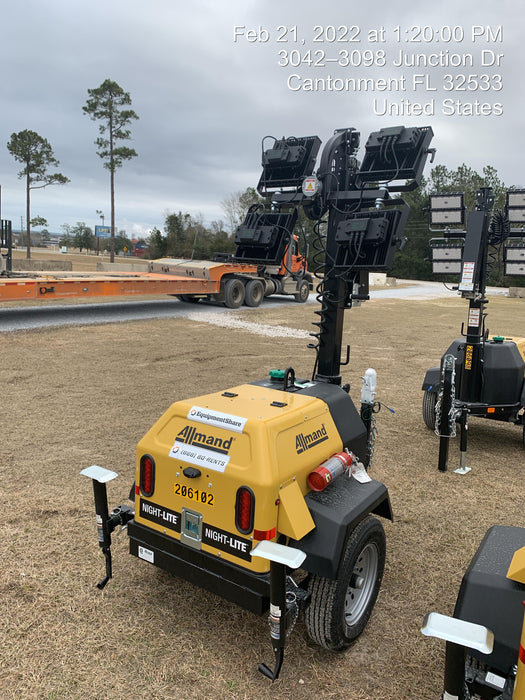 2022 Allmand NLV3GR (4) LED Light Fixture 350W, 23' Vertical Mast, 3kW Prime, Towable, Deep Sea L401, Leveling Jacks, Yanmar T4F 5.8hp