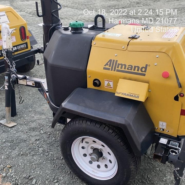 Allmand NLV3GR (4) LED Light Fixture 350W, 23' Vertical Mast, 3kW Prime, Towable, Deep Sea L401, Leveling Jacks, Yanmar T4F 5.8hp