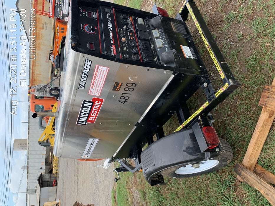 2019 Lincoln Electric Vantage 322 Ready-Pak 3, Two Wheel Trailer, Fender and Light Kit, Cable Rack