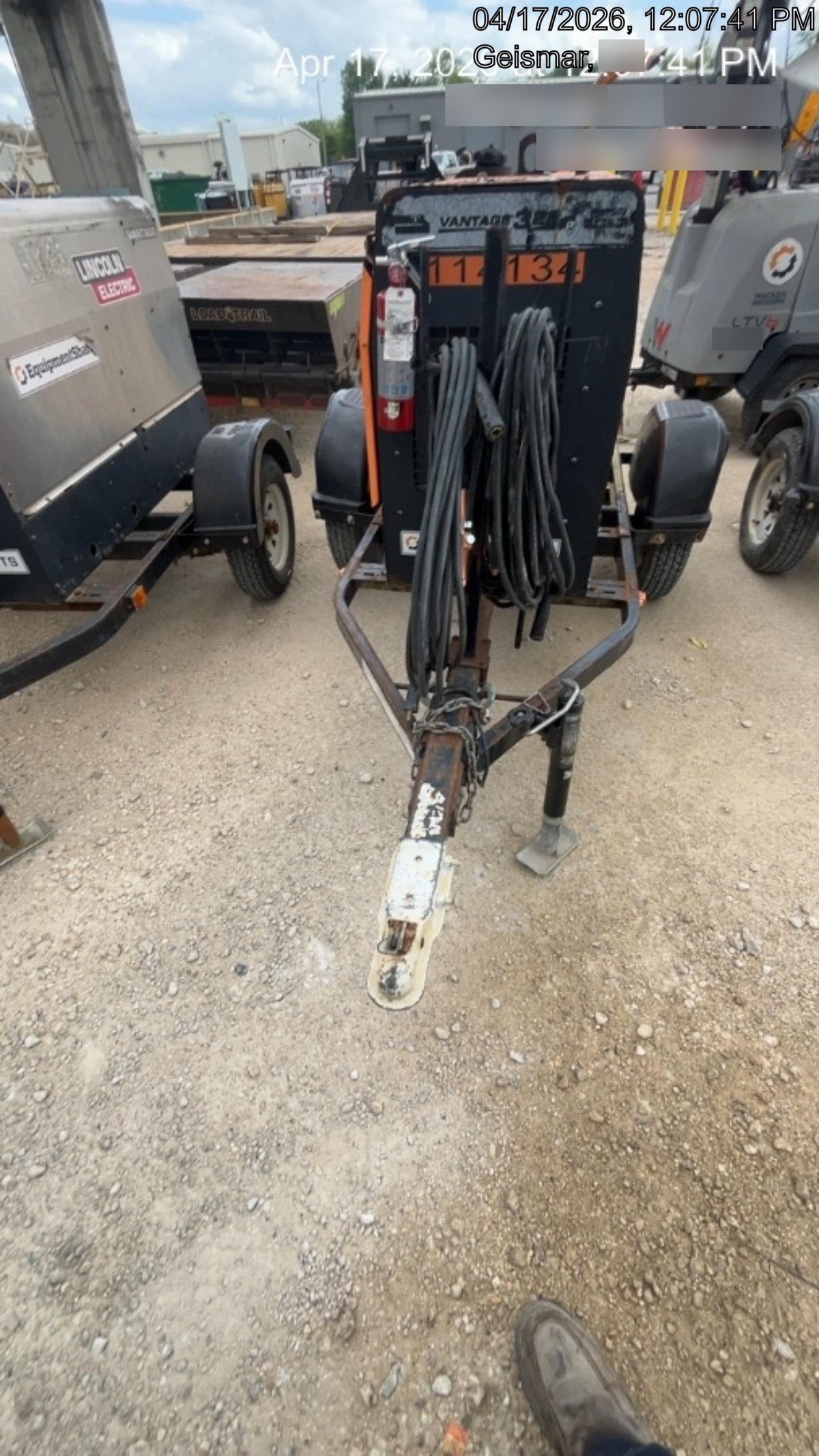 2019 Lincoln Electric Vantage 322 Welder Ready-Pak 3, Two wheel trailer, Fender and Light kit, Cable Rack
