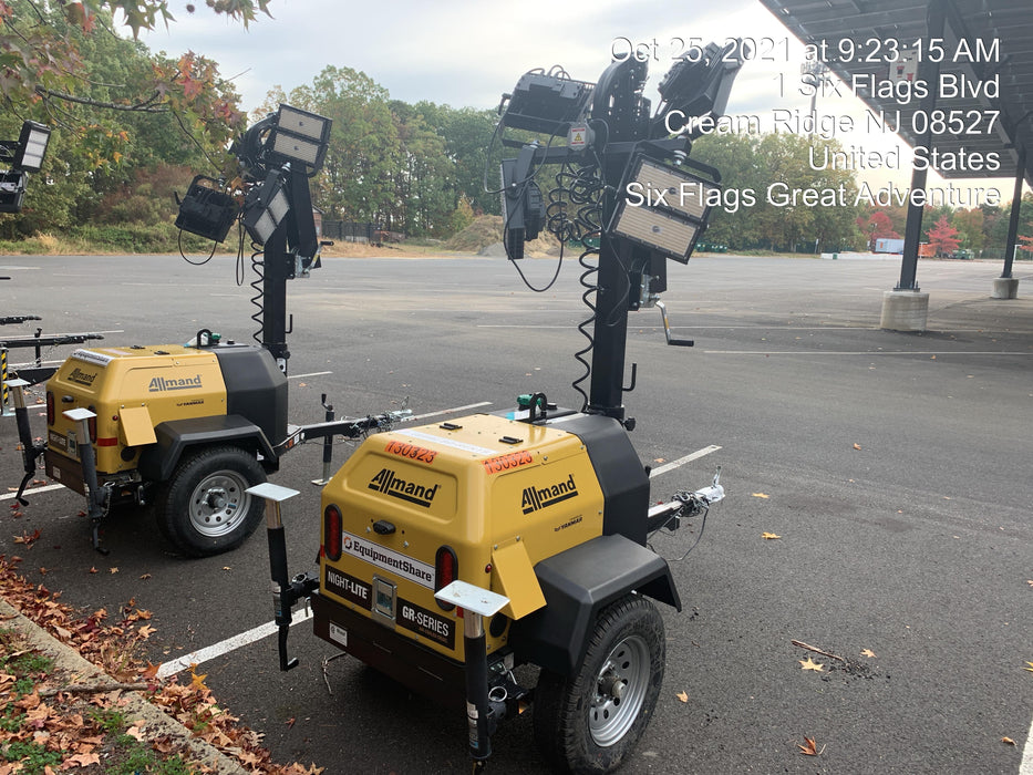 2021 Allmand NLV3GR (4) LED Light Fixture 350W, 23' Vertical Mast, 3kW Prime, Towable, Deep Sea L401, Leveling Jacks, Yanmar T4F 5.8hp