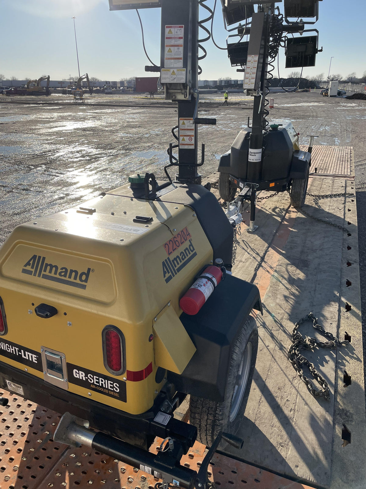 2022 Allmand NLV3GR (4) LED Light Fixture 350W, 23' Vertical Mast, 3kW Prime, Towable, Deep Sea L401, Leveling Jacks, Yanmar T4F 5.8hp