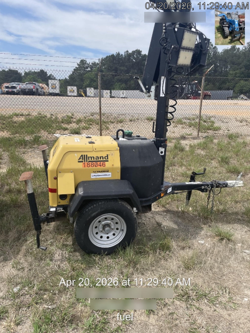 2021 Allmand NLV3GR (4) LED Light Fixture 350W, 23' Vertical Mast, 3kW Prime, Towable, Deep Sea L401, Leveling Jacks, Yanmar T4F 5.8hp