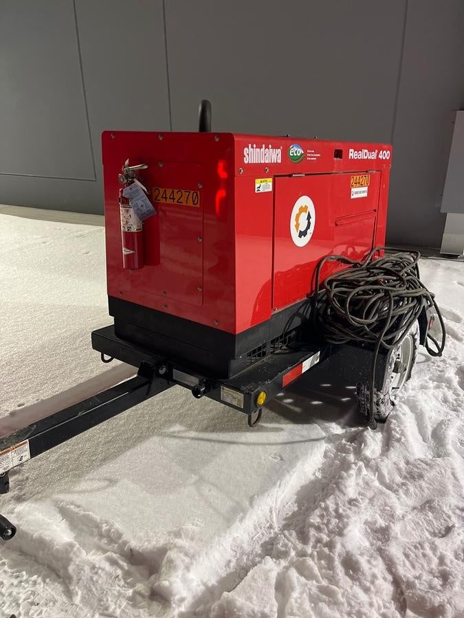 2022 Shindaiwa DGW400MDL Kubota D902 Engine, 23 HP, Dual Op Welder, Wire, Arc, Droop Stick, Tig, and CC Stick Functionality, Simulphase, 3 Phase and 1 Phase Gen Output, Single Axle NB Trlr, Slr Trckl Chrg 12V 12W, Fire Ext