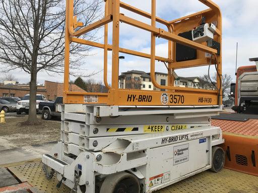 Custom Equipment HB-1430 Hy-Brid Scissor Lift
Platform capacity up to 670 lbs
Working height up to 20 ft
Weighs under 1,700 lbs
Non-marking wheels