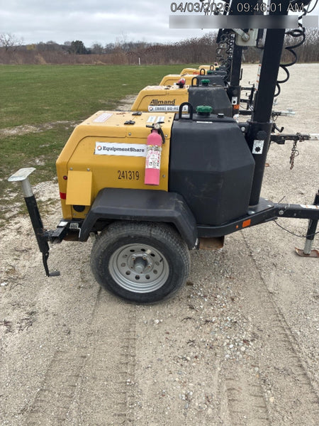 2022 Allmand NLV3GR (4) LED Light Fixture 350W, 23' Vertical Mast, 3kW Prime, Towable, Deep Sea L401, Leveling Jacks, Yanmar T4F 5.8hp