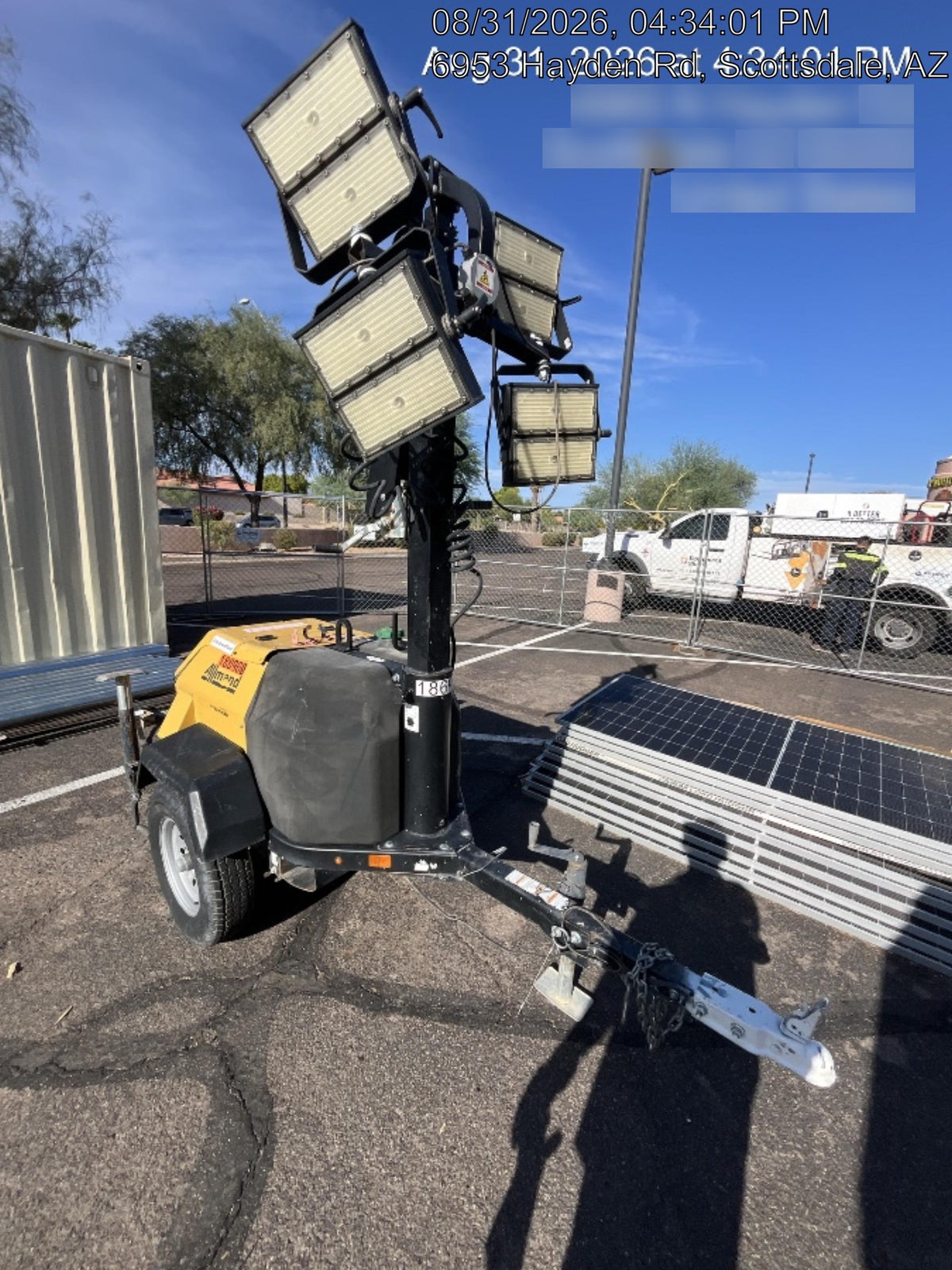 Allmand NLV3GR (4) LED Light Fixture 350W, 23' Vertical Mast, 3kW Prime, Towable, Deep Sea L401, Leveling Jacks, Yanmar T4F 5.8hp