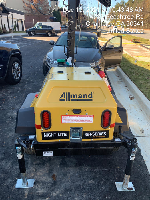 2021 Allmand NLV3GR (4) LED Light Fixture 350W, 23' Vertical Mast, 3kW Prime, Towable, Deep Sea L401, Leveling Jacks, Yanmar T4F 5.8hp
