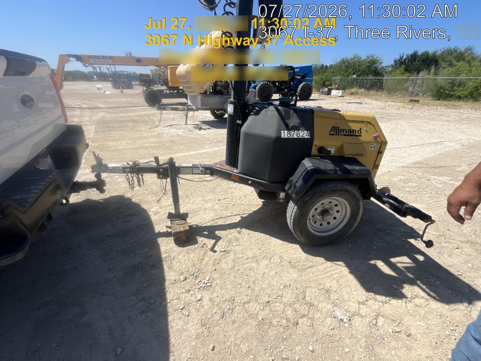 Allmand NLV3GR (4) LED Light Fixture 350W, 23' Vertical Mast, 3kW Prime, Towable, Deep Sea L401, Leveling Jacks, Yanmar T4F 5.8hp