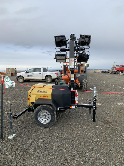 2020 Allmand NLV3GR (4) LED Light Fixture 350W, 23' Vertical Mast, 3kW Prime, Towable, Deep Sea L401, Leveling Jacks, Yanmar T4F 5.8hp