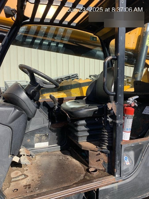 2019 JCB 510-56 74 HP w/Open ROPS, Beacon, Aux Hydraulics, Worklights, Solid Tires w/60" Carriage/Forks
