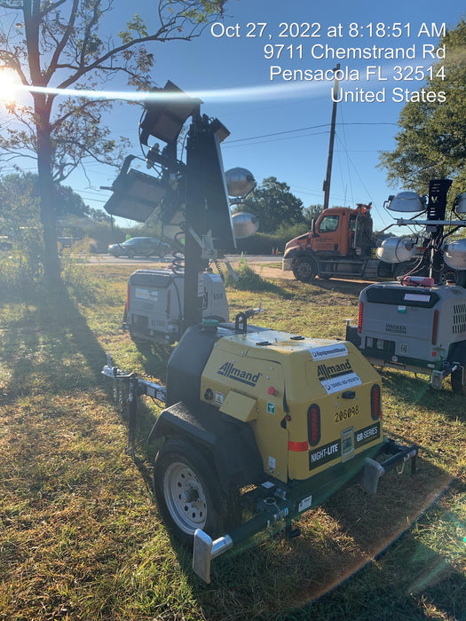 2022 Allmand NLV3GR (4) LED Light Fixture 350W, 23' Vertical Mast, 3kW Prime, Towable, Deep Sea L401, Leveling Jacks, Yanmar T4F 5.8hp