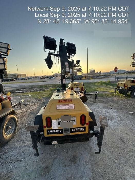 Allmand NLV3GR (4) LED Light Fixture 350W, 23' Vertical Mast, 3kW Prime, Towable, Deep Sea L401, Leveling Jacks, Yanmar T4F 5.8hp