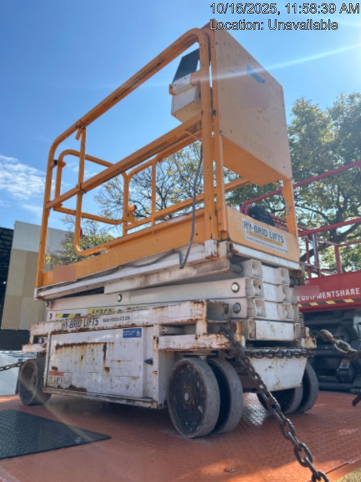 Custom Equipment HB-1430 <ul>
 <li>Hy-Brid Scissor Lift</li>
  <li>Platform capacity up to 670 lbs.</li>
  <li>Working height up to 20 ft</li>
  <li>Weighs under 1,700 lbs.</li>
  <li>Non-marking wheels </li>
</ul>