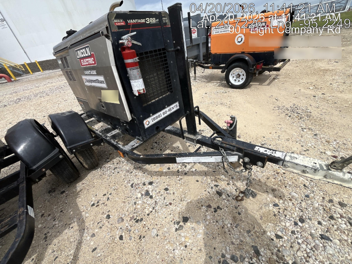2019 Lincoln Electric Vantage 322 Ready-Pak 3, Two Wheel Trailer, Fender and Light Kit, Cable Rack