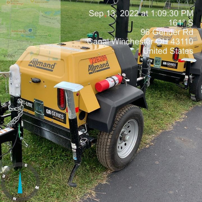 2022 Allmand NLV3GR (4) LED Light Fixture 350W, 23' Vertical Mast, 3kW Prime, Towable, Deep Sea L401, Leveling Jacks, Yanmar T4F 5.8hp