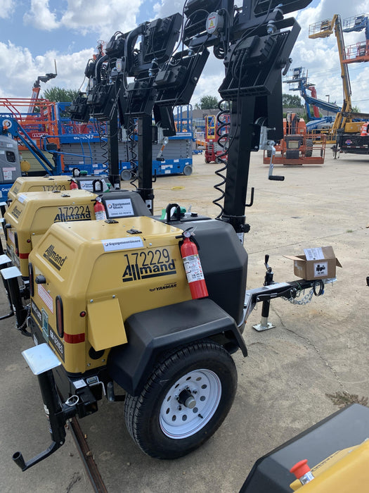 2021 Allmand NLV3GR (4) LED Light Fixture 350W, 23' Vertical Mast, 3kW Prime, Towable, Deep Sea L401, Leveling Jacks, Yanmar T4F 5.8hp