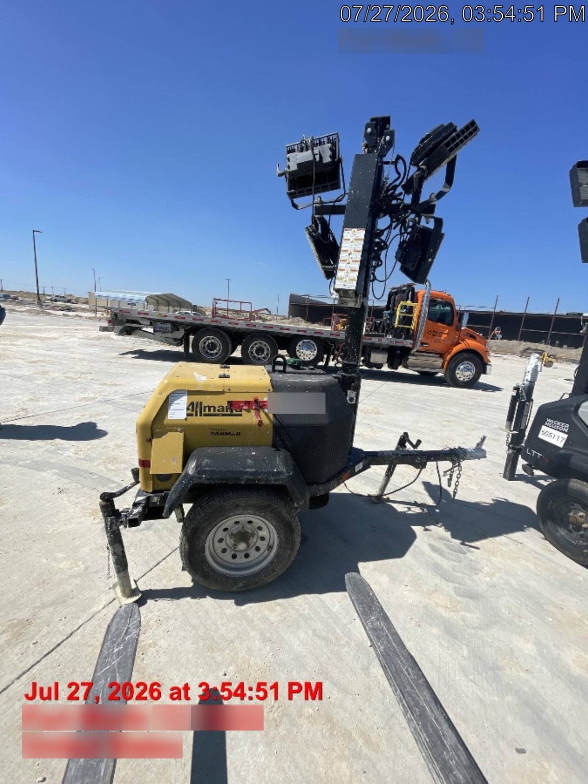 2022 Allmand NLV3GR (4) LED Light Fixture 350W, 23' Vertical Mast, 3kW Prime, Towable, ES Decals, T3