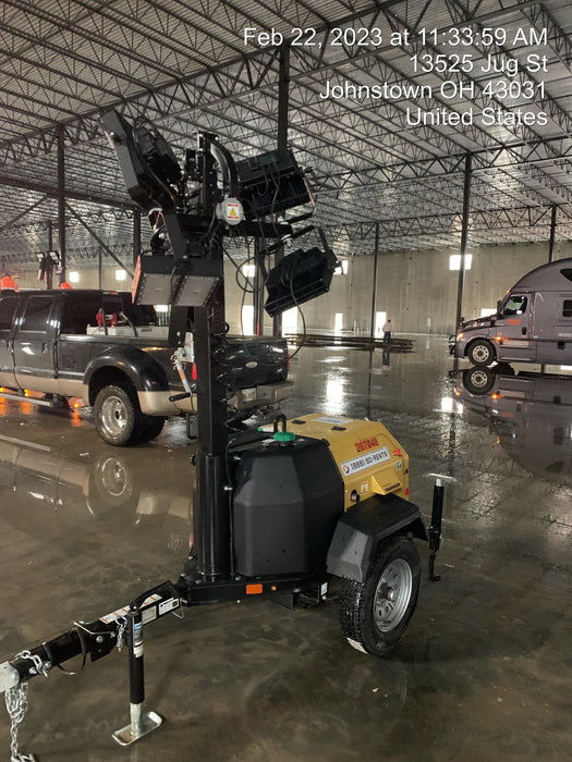 2022 Allmand NLV3GR (4) LED Light Fixture 350W, 23' Vertical Mast, 3kW Prime, Towable, ES Decals, T3