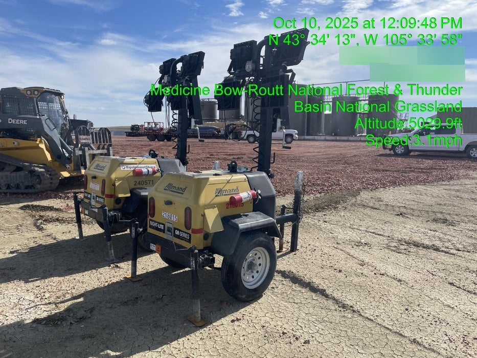 2022 Allmand NLV3GR (4) LED Light Fixture 350W, 23' Vertical Mast, 3kW Prime, Towable, Deep Sea L401, Leveling Jacks, Yanmar T4F 5.8hp