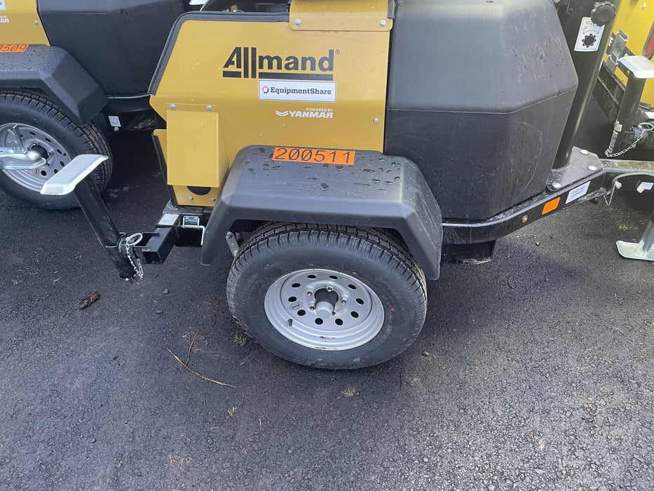 2022 Allmand NLV3GR (4) LED Light Fixture 350W, 23' Vertical Mast, 3kW Prime, Towable, Deep Sea L401, Leveling Jacks, Yanmar T4F 5.8hp