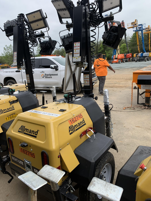 2021 Allmand NLV3GR (4) LED Light Fixture 350W, 23' Vertical Mast, 3kW Prime, Towable, Deep Sea L401, Leveling Jacks, Yanmar T4F 5.8hp