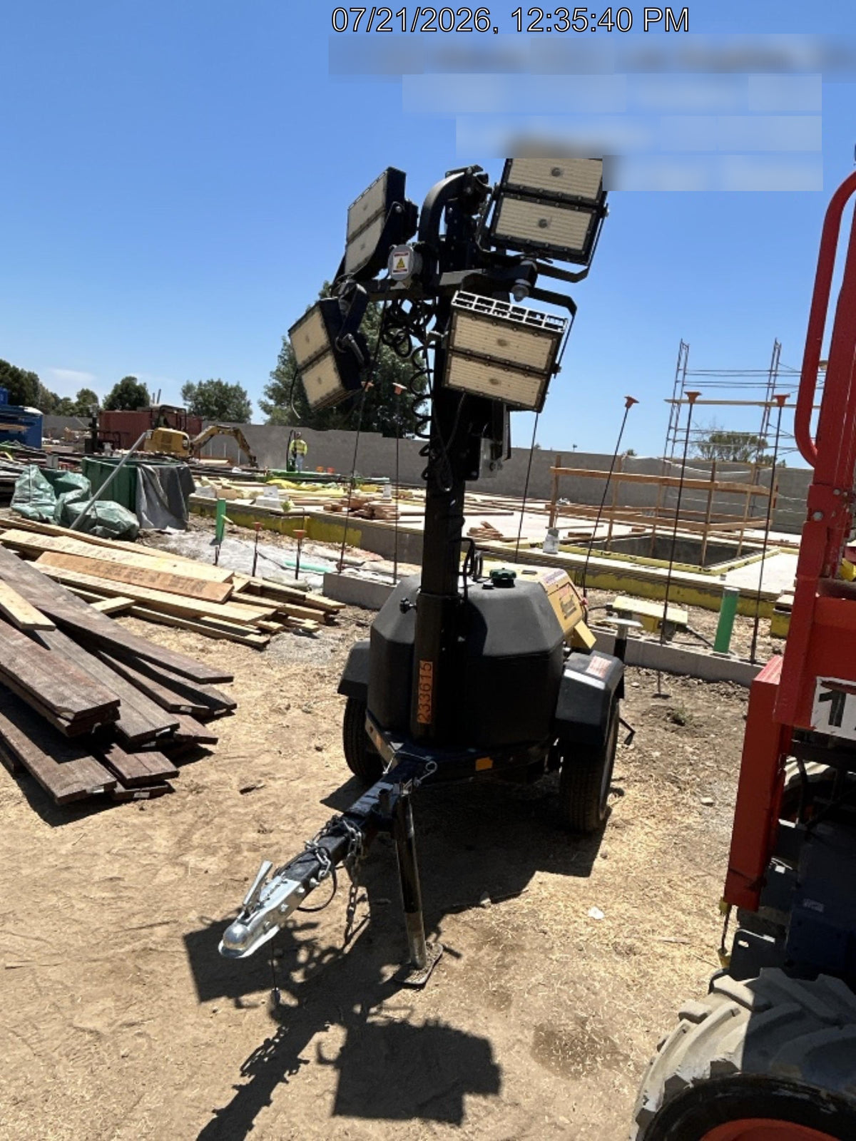 2022 Allmand NLV3GR (4) LED Light Fixture 350W, 23' Vertical Mast, 3kW Prime, Towable, Deep Sea L401, Leveling Jacks, Yanmar T4F 5.8hp