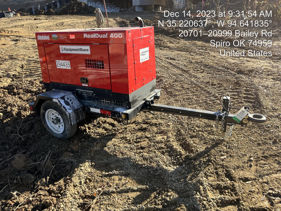 2023 Shindaiwa DGW400MDL Kubota D902 Engine, 23 HP, Dual Op Welder, Wire, Arc, Droop Stick, Tig, and CC Stick Functionality, Simulphase, 3 Phase and 1 Phase Gen Output, Single Axle NB Trlr, Slr Trckl Chrg 12V 12W, Fire Ext