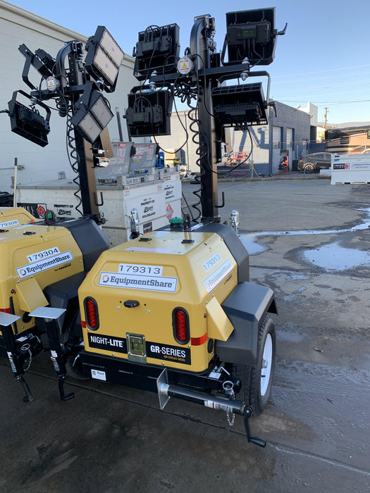 Allmand NLV3GR (4) LED Light Fixture 350W, 23' Vertical Mast, 3kW Prime, Towable, Deep Sea L401, Leveling Jacks, Yanmar T4F 5.8hp