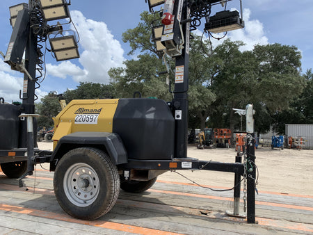 2022 Allmand NLV3GR (4) LED Light Fixture 350W, 23' Vertical Mast, 3kW Prime, Towable, Deep Sea L401, Leveling Jacks, Yanmar T4F 5.8hp