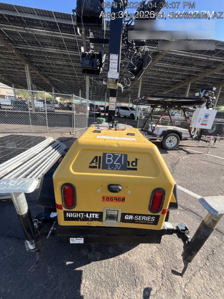 Allmand NLV3GR (4) LED Light Fixture 350W, 23' Vertical Mast, 3kW Prime, Towable, Deep Sea L401, Leveling Jacks, Yanmar T4F 5.8hp