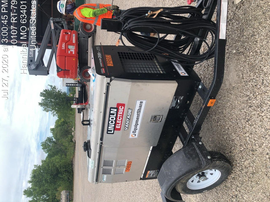 2019 Lincoln Electric Vantage 322 Welder Ready-Pak 3, Two wheel trailer, Fender and Light kit, Cable Rack