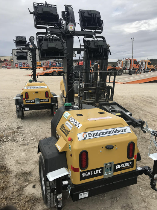 2022 Allmand NLV3GR (4) LED Light Fixture 350W, 23' Vertical Mast, 3kW Prime, Towable, Deep Sea L401, Leveling Jacks, Yanmar T4F 5.8hp