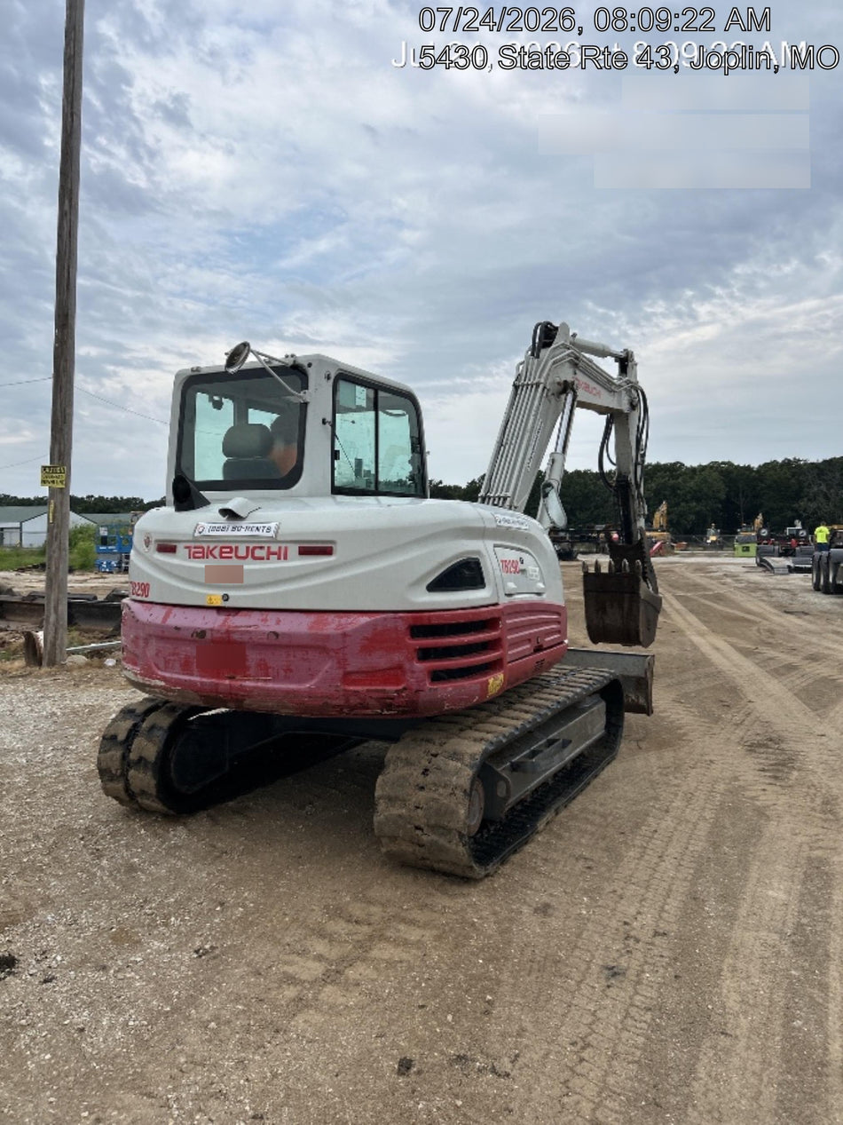 2019 Takeuchi TB290 Cab/Heat/AC Rubber tracks, Dozer blade, Travel alarm, Auxiliary hydraulics Manual QC, Hydraulic thumb, 18", 24", and 36" Buckets