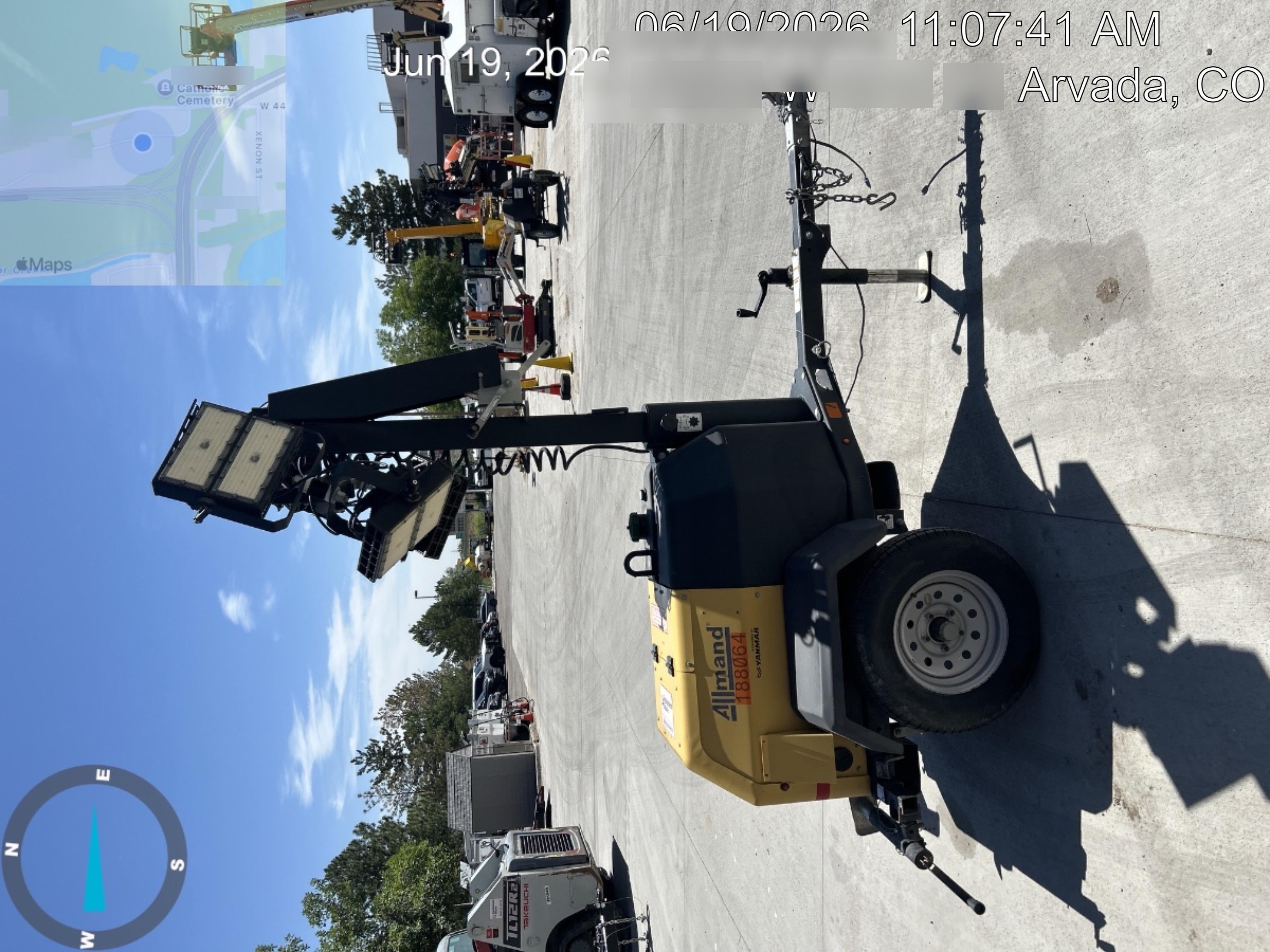Allmand NLV3GR (4) LED Light Fixture 350W, 23' Vertical Mast, 3kW Prime, Towable, Deep Sea L401, Leveling Jacks, Yanmar T4F 5.8hp