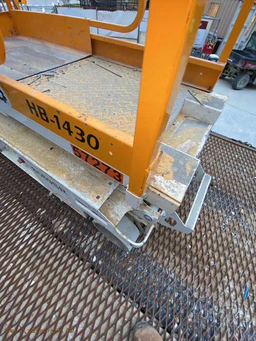 Custom Equipment HB-1430 <ul>
 <li>Hy-Brid Scissor Lift</li>
  <li>Platform capacity up to 670 lbs.</li>
  <li>Working height up to 20 ft</li>
  <li>Weighs under 1,700 lbs.</li>
  <li>Non-marking wheels </li>
</ul>