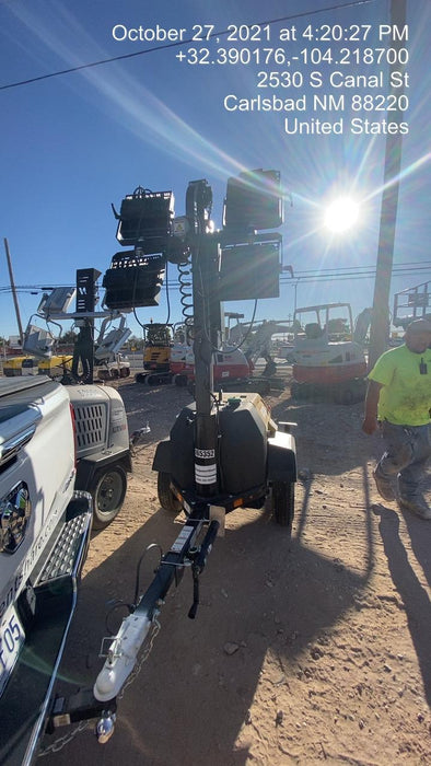 2021 Allmand NLV3GR (4) LED Light Fixture 350W, 23' Vertical Mast, 3kW Prime, Towable, Deep Sea L401, Leveling Jacks, Yanmar T4F 5.8hp