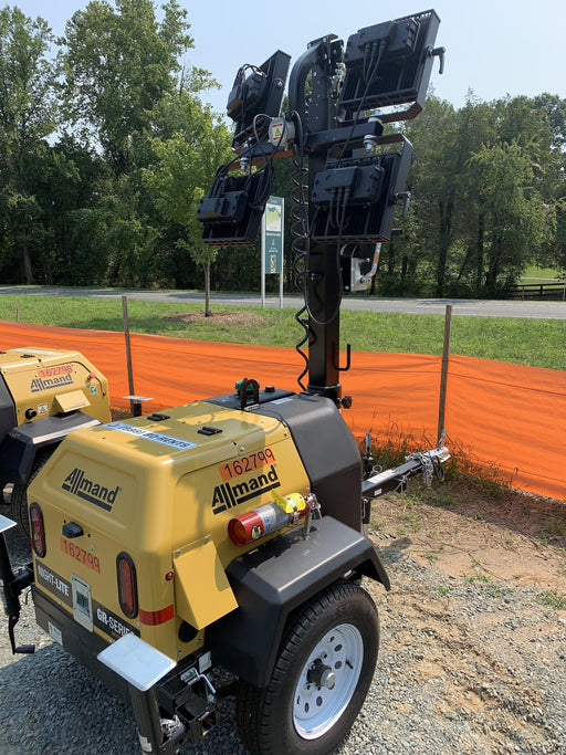 2021 Allmand NLV3GR (4) LED Light Fixture 350W, 23' Vertical Mast, 3kW Prime, Towable, Deep Sea L401, Leveling Jacks, Yanmar T4F 5.8hp