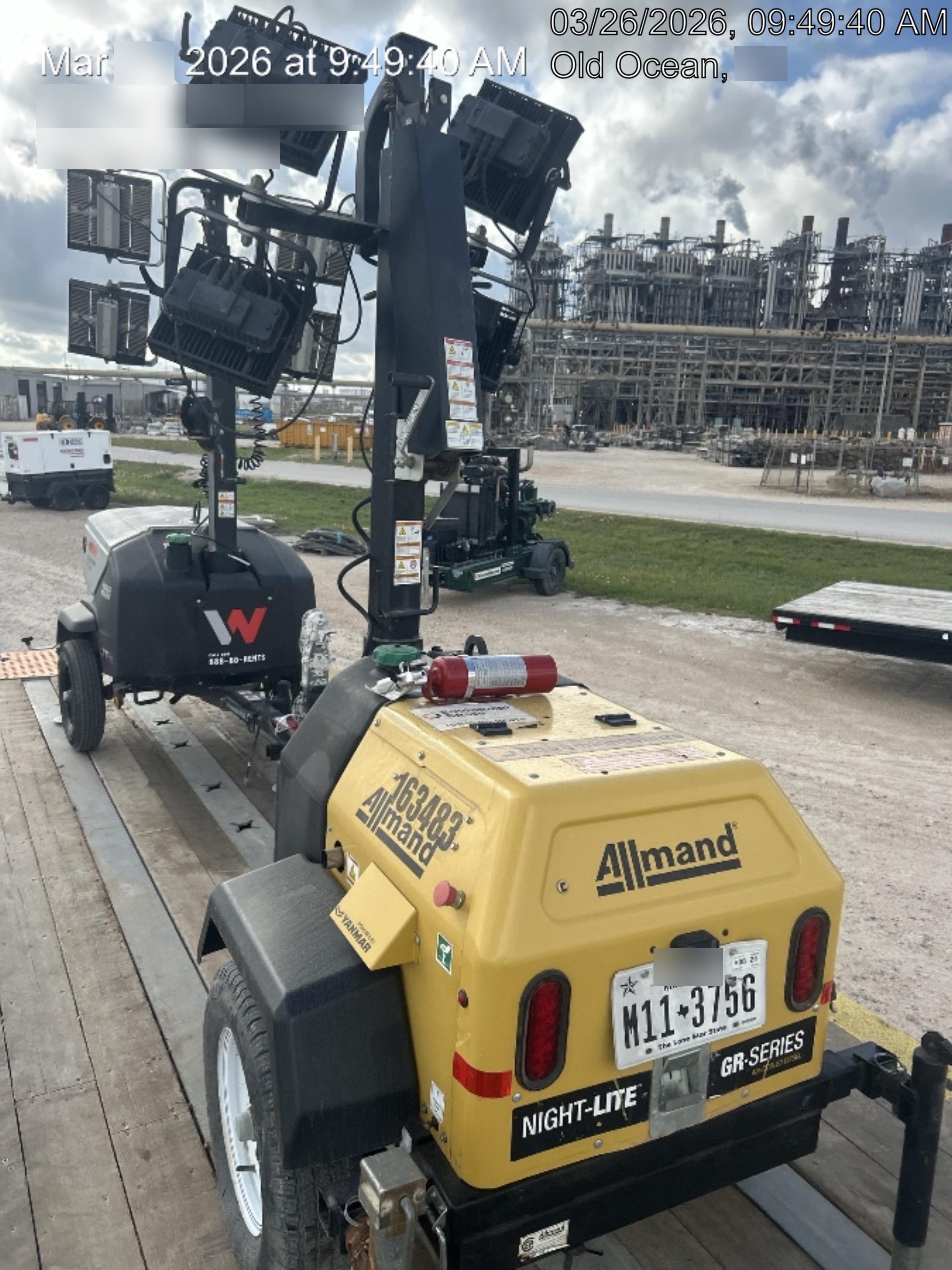 2021 Allmand NLV3GR (4) LED Light Fixture 350W, 23' Vertical Mast, 3kW Prime, Towable, Deep Sea L401, Leveling Jacks, Yanmar T4F 5.8hp