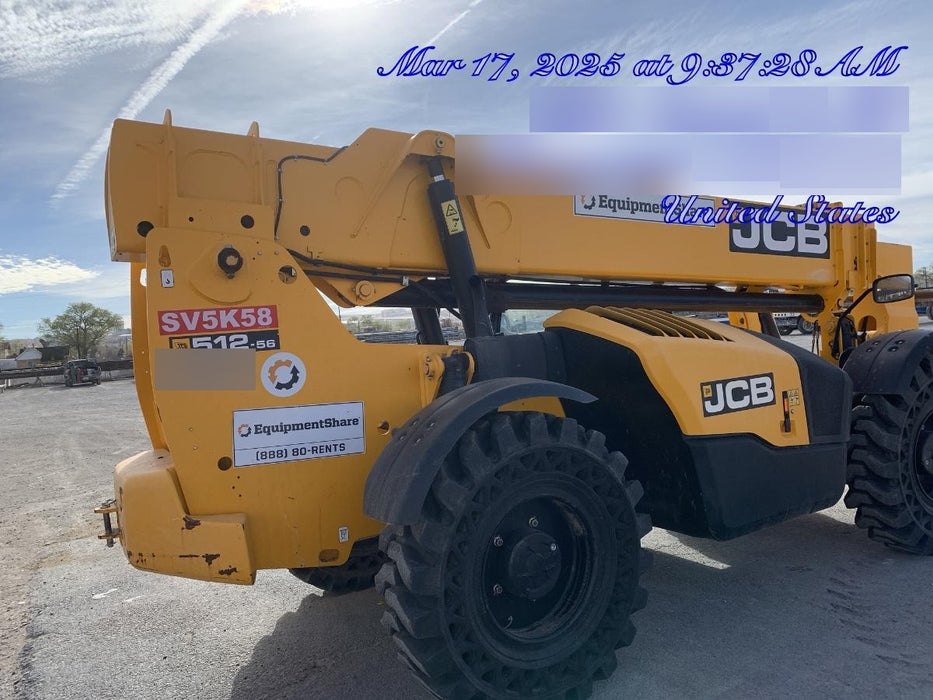 2020 JCB 512-56 Canopy, 74 HP, Solid Tires, STD Worklight, Beacon, Aux Hydraulics, Lifting Eye, Backup Alarm w/72" Carriage, 60" Forks