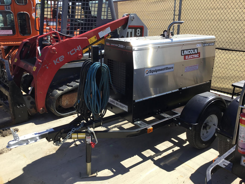 2019 Lincoln Electric Vantage 322 Welder Ready-Pak 3, Two wheel trailer, Fender and Light kit, Cable Rack