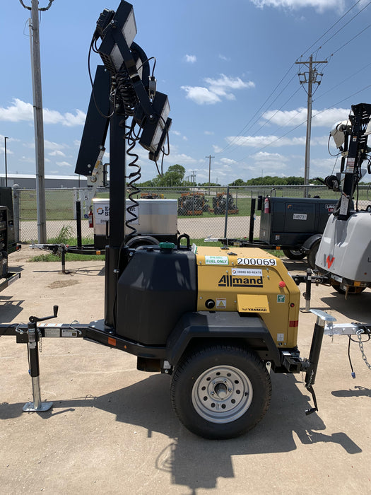 2022 Allmand NLV3GR (4) LED Light Fixture 350W, 23' Vertical Mast, 3kW Prime, Towable, Deep Sea L401, Leveling Jacks, Yanmar T4F 5.8hp