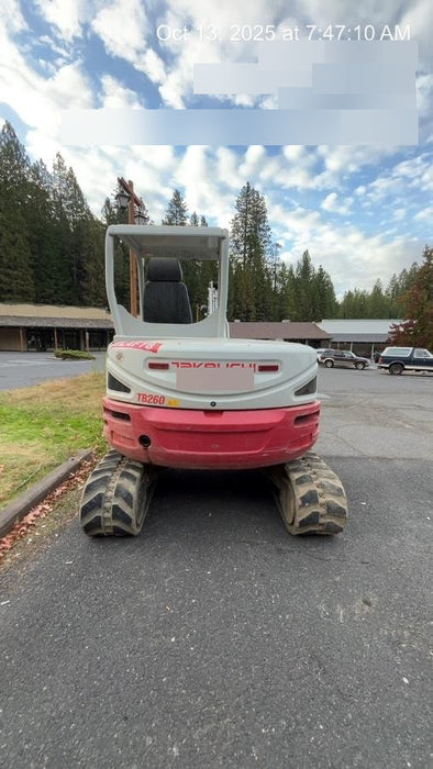 2019 Takeuchi TB260 Canopy, Standard Blade, Auxiliary hydraulics Manual QC, Hydraulic thumb, 12" ,18", 24" Bucket