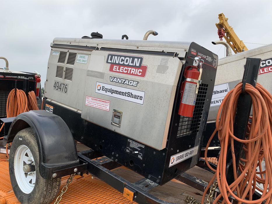 2019 Lincoln Electric Vantage 322 Ready-Pak 3, Two Wheel Trailer, Fender and Light Kit, Cable Rack