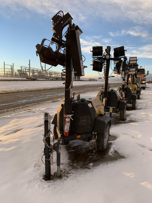 2020 Allmand NLV3GR (4) LED Light Fixture 350W, 23' Vertical Mast, 3kW Prime, Towable, Deep Sea L401, Leveling Jacks, Yanmar T4F 5.8hp