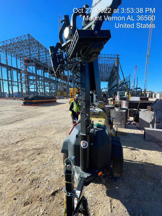 2022 Allmand NLV3GR (4) LED Light Fixture 350W, 23' Vertical Mast, 3kW Prime, Towable, Deep Sea L401, Leveling Jacks, Yanmar T4F 5.8hp