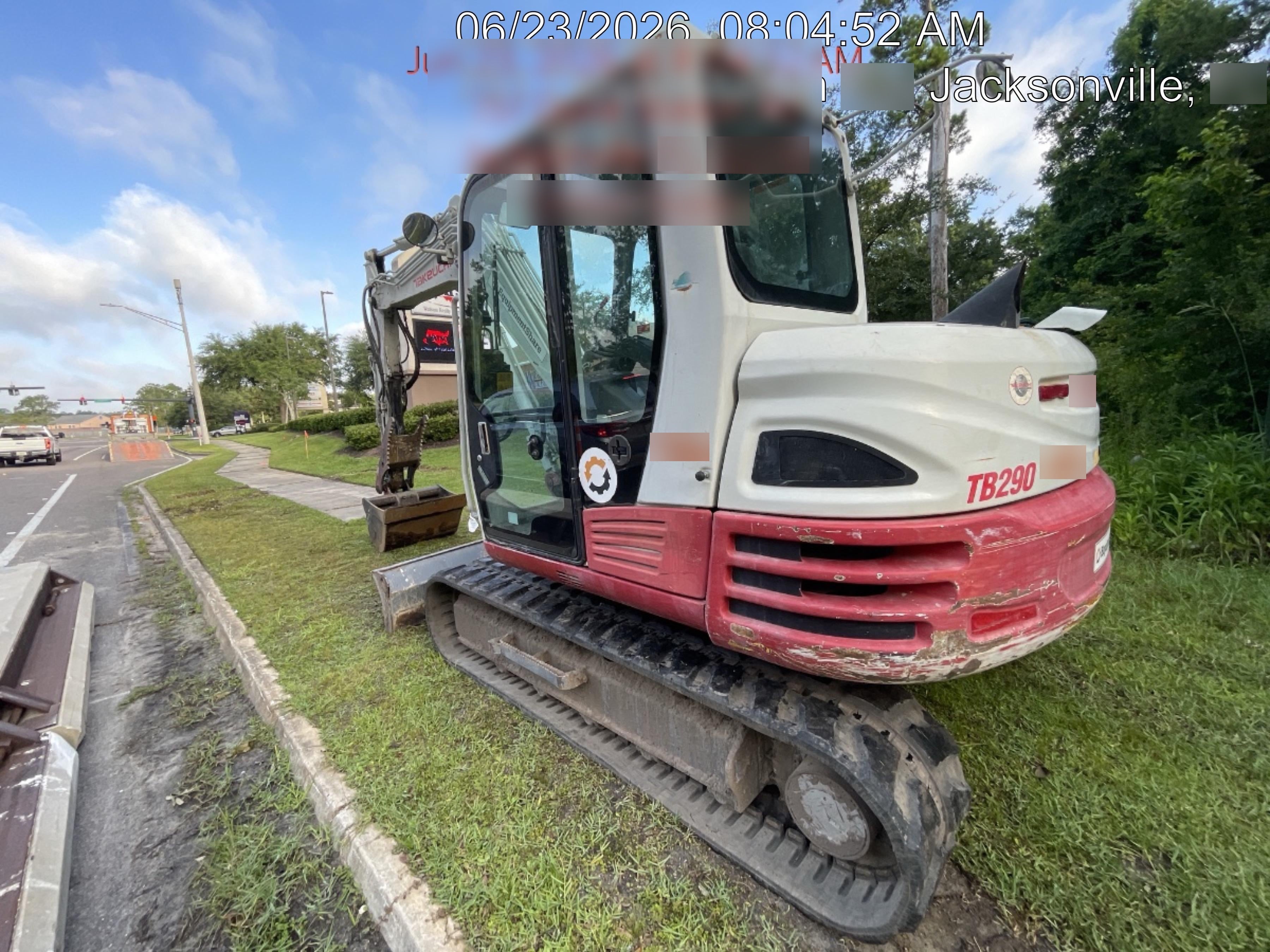 2019 Takeuchi TB290 Cab, AC, Rubber Tracks, Dozer Blade, Travel Alarm, Control Pattern Change Valve, Auxiliary Hydraulics w/18" Quick Coupler Bucket with teeth, 6.2 cu. ft. capacity/24" Quick Coupler Bucket with teeth, 8.6 cu. ft. capacity/36" Quick Coupler Bucket with teeth, 13.4 cu. ft. capacity, Quick Coupler, Hydraulic Thumb Installed