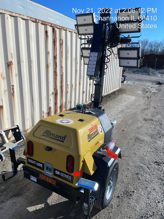 2022 Allmand NLV3GR (4) LED Light Fixture 350W, 23' Vertical Mast, 3kW Prime, Towable, ES Decals, T3